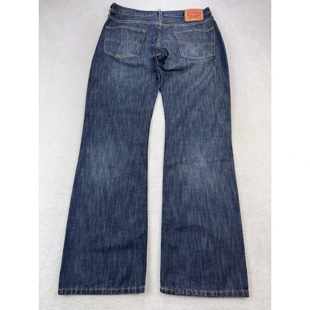 Levis 527 Jeans Men 34x32 Blue Slim Boot Distressed Whisker Denim Cowboy Western